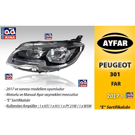 P301  Far Sol 303383 P301 (17- ) Motorlu Far Komple Peug