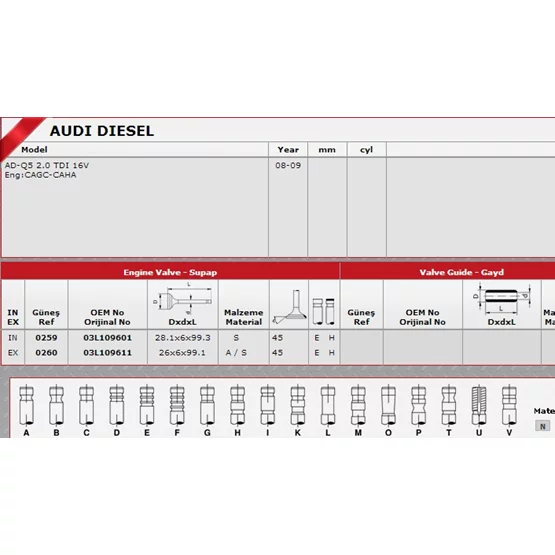 Audi Q5 03L109601 Sibop Takımı 0259-0260 Passat 2.0 16V T